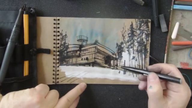 Городская зарисовка Набросок Перо Уголь Пастель UrbanSketch Charcoal Pastel Quick Drawing Sketch