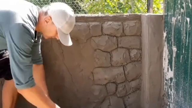 Отделка зоны отдыха декоративной штукатуркой. Имитация камня, кирпича и дерева. смотреть онлайн