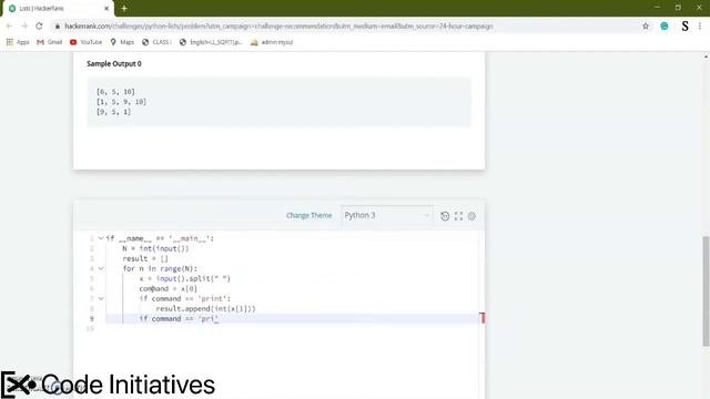 9. Python Lists || Python || Hacker Rank || Code Initiative смотреть онлайн