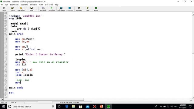 How to Take Input in Array and Display on Screen in Assembly Language emu8086 | Input in Array -35 смотреть онлайн