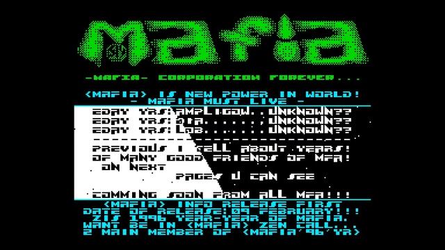 Info Release First - Mafia Private Corporation [#zx spectrum AY Music Demo] смотреть онлайн