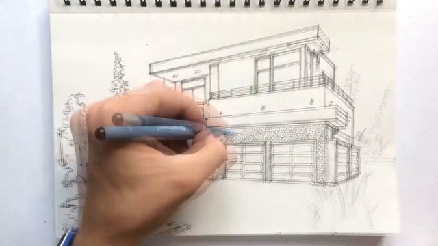 Эскиз дома в стиле модерн. Architectural sketch смотреть онлайн