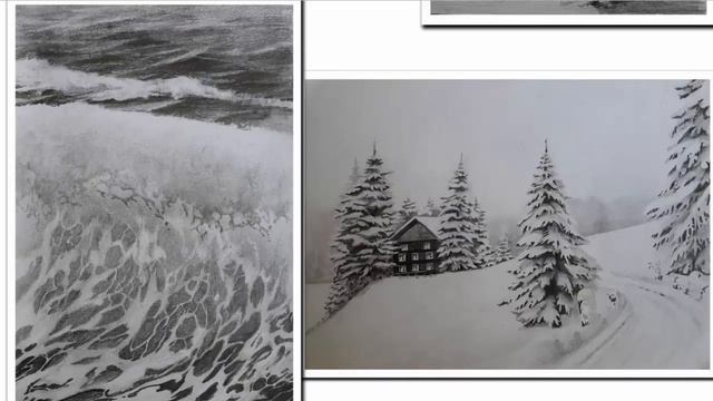 Пейзаж цветными и графитными карандашами смотреть онлайн