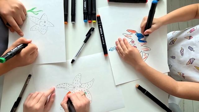 Как нарисовать детям морскую звезду? Дети рисуют 3 звезды одновременно! How to draw a starfish?