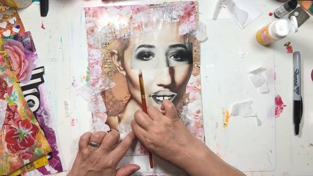 White Embossing Magazine Collage Process Page