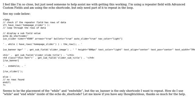 Wordpress: How do I use "while" and "end while" inside of the echo do_shortcode with ACF Repeater? смотреть онлайн