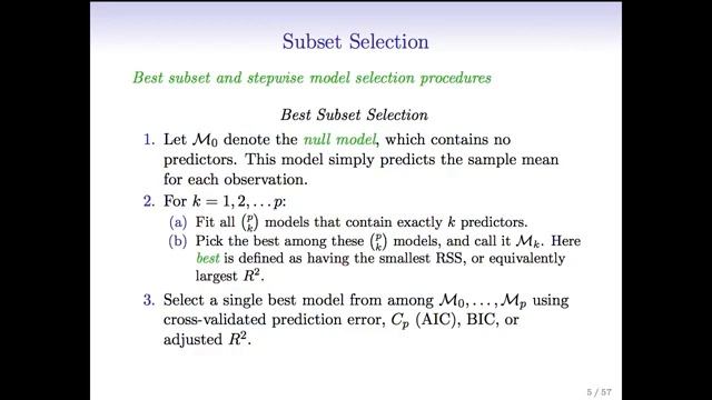 Statistical Learning: 6.1 Introduction and Best Subset Selection смотреть онлайн