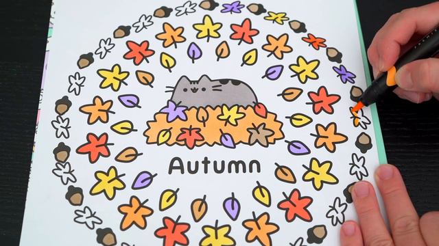 Coloring Pusheen Cat Autumn Leaves Coloring Page Prismacolor Markers | KiMMi THE CLOWN смотреть онлайн