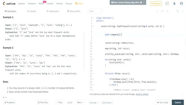 LeetCode: Top K Frequent Words смотреть онлайн