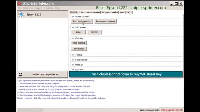 Reset Epson L222 Wicreset Key
