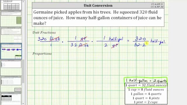 Convert Fluid Ounces to Half-Gallons Using Unit Fractions and Proportions (CC:6.RP.3) смотреть онлайн