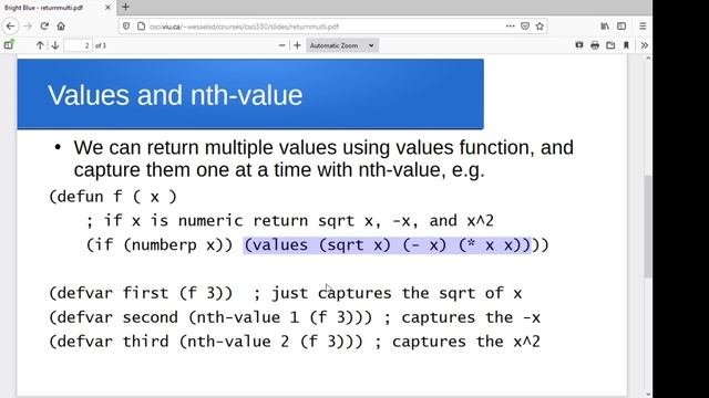 Lisp: functions returning multiple values смотреть онлайн