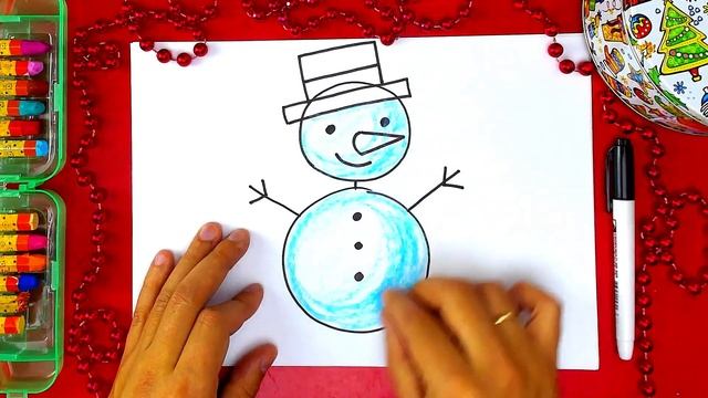 Как нарисовать СНЕГОВИКА на Новый Год - урок рисования для детей