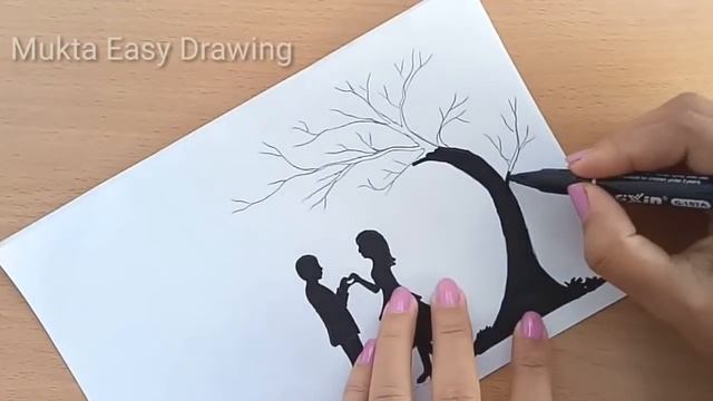 How to draw Romantic couple under love tree.Step by step(easy draw) смотреть онлайн