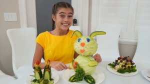 Настя Мия и Артем делают фигурки животных из фруктов и овощей. Полезное видео для детей