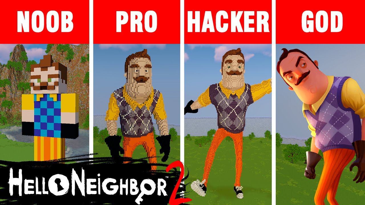 Minecraft NOOB Vs PRO Vs HACKER Vs GOD:   STATUE HELLO NEIGHBOR 2 BUILD CHALLENGE In Minecraft