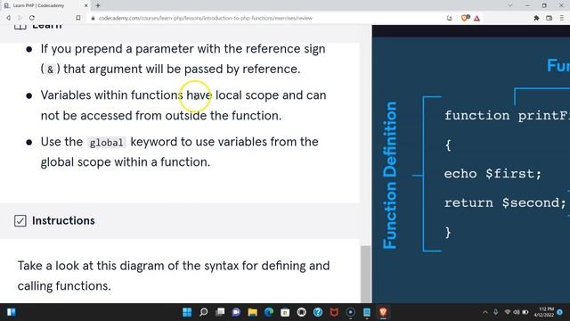 Review of PHP Functions, Intro to PHP Functions, Review, Create a PHP Function, Invoke a Function смотреть онлайн