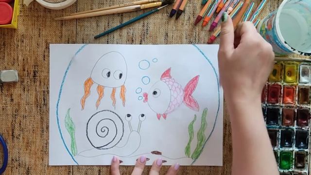 Аквариум. Рисуем восковыми мелками и акварелью. смотреть онлайн
