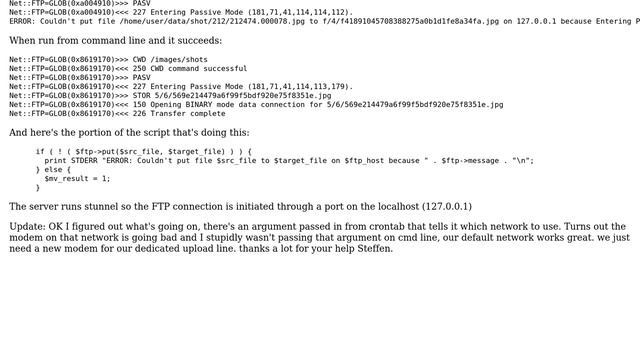 Perl FTP script fails from crontab, works from cmd смотреть онлайн