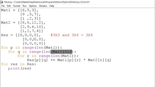 Matrix Multiplication Program in Python Programming Language using Initialization смотреть онлайн