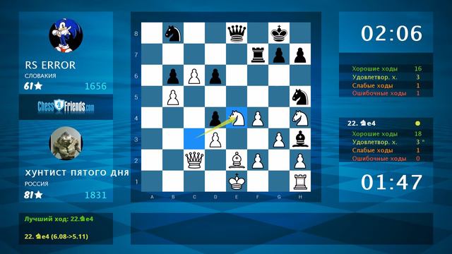 Chess Game Analysis: хунтист пятого дня - RS ERROR : 1-0 (By ChessFriends.com) смотреть онлайн