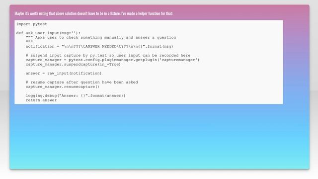 How to make pytest wait for (manual) user action? смотреть онлайн