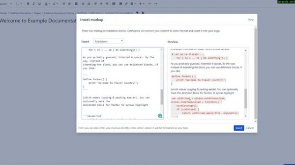 Поддержка разметки Markdown в Atlassian Confluence