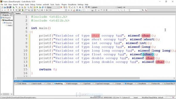 Master the C Language/6. Operators/9. (Demonstration) Print the byte size of the basic data types