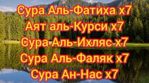 Сура Аль-Фатиха, Аят аль-Курси, Аль-Ихляс, Аль-Фаляк, Ан-Нас