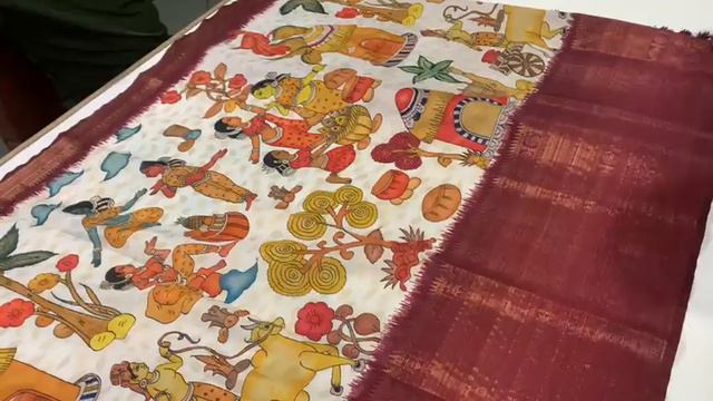 Royal ethnic design kalamkari silk sarees available at best price. contact via WA for more... смотреть онлайн