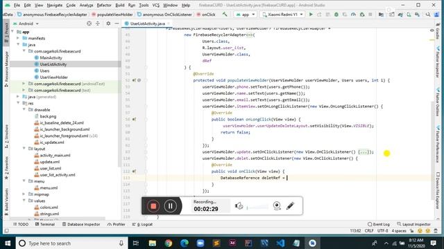 5. delete user in recycler/list View realtime database on firebase in android studio смотреть онлайн