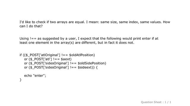 PHP : PHP - Check if two arrays are equal смотреть онлайн