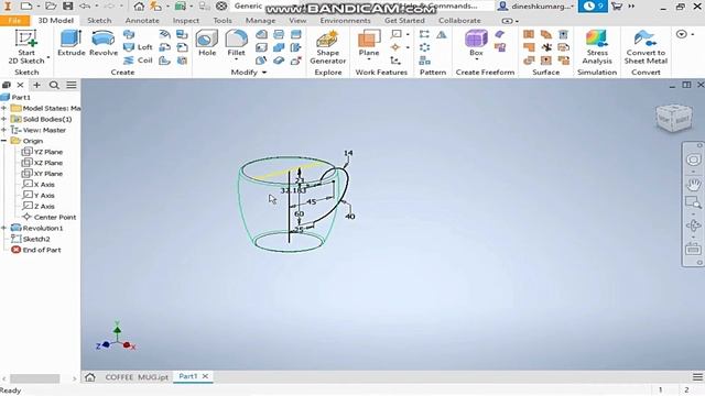 COFFEE MUG IN AUTODESK INVENTOR | AUTODESK INVENTOR TUTORIALS | CAD TUTORIALS смотреть онлайн