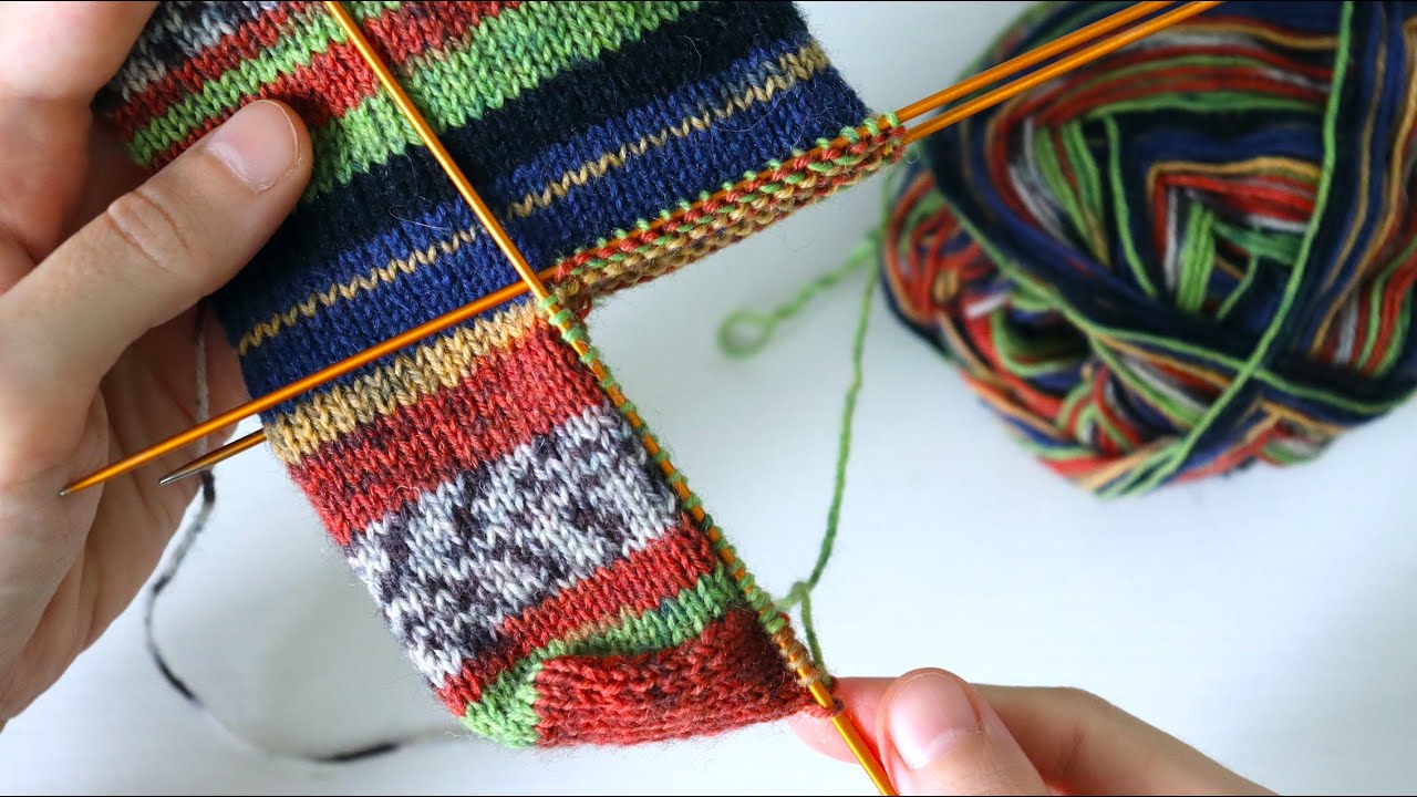 Как набирать петли на пятке носка смотреть онлайн