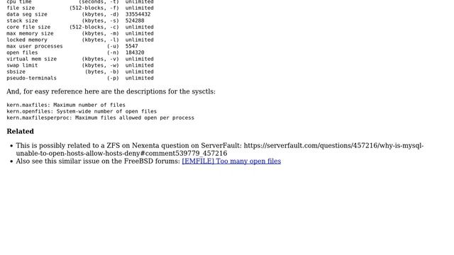 Unix & Linux: FreeBSD: "Too many open files" but should be able to open another 160,000 files смотреть онлайн