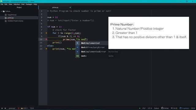 Basic Concept of Prime Number in Python ( Code ) | Hindi/English/Tutorial | Visionary Script смотреть онлайн