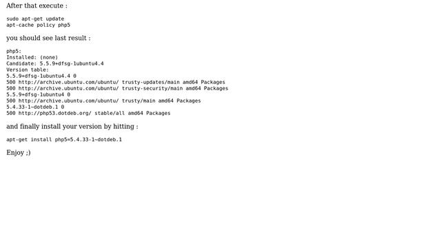 Ubuntu: How to downgrade PHP from 5.5.9 to 5.4 in Ubuntu 14.04 (Installed with LAMP)? смотреть онлайн