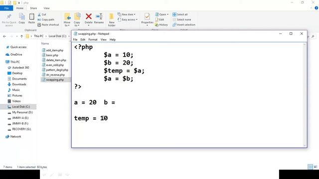 PHP Swapping of two number using third variable in PHP смотреть онлайн