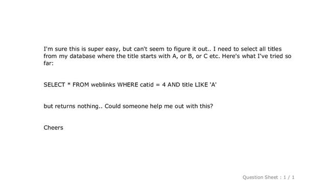 MySQL : php select from mysql where title begins with A (and A alone) смотреть онлайн