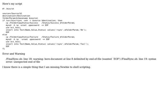 Unexpected end of file in shell script смотреть онлайн