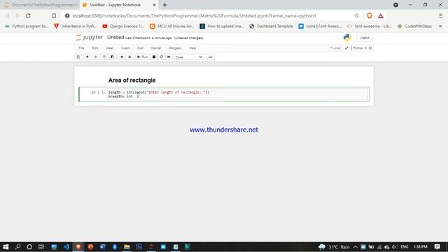 Area of rectangle | python Program | Jupyter Notebook смотреть онлайн