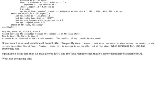 "Cannot continue the execution because the session is in the kill state" when querying system... смотреть онлайн