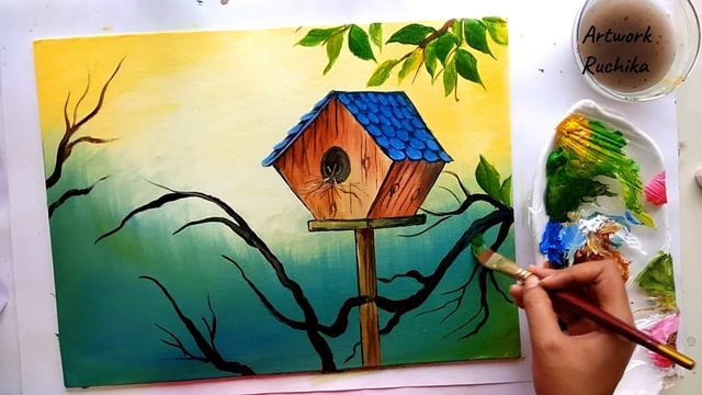 Step by Step Bird House Painting Tutorial / Bird House Painting for Beginners / Acrylic paintings смотреть онлайн