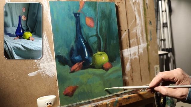 Blue Vase and apple still life time lapse oil sketch : Rule of thirds finale смотреть онлайн