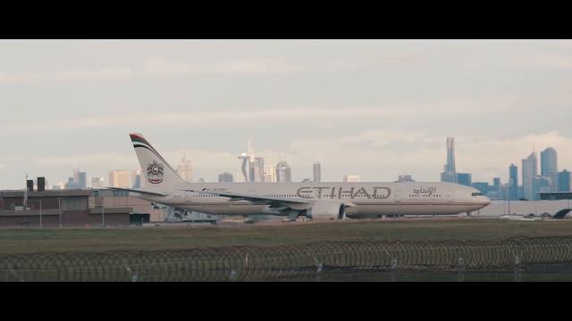 Etihad Airways Boeing 777-300ER Aircraft Engine Condensation Takeoff