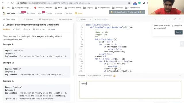 LeetCode Problems Solved; Problem 3: Longest Substring Without Repeated Characters (Medium) смотреть онлайн