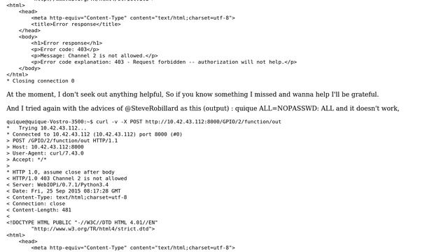 Raspberry Pi: cUrl WebIOPi error 403: Request Forbidden смотреть онлайн