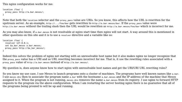 start nginx when upstream server cannot be resolved and still have proxy_pass URI/URI rewriting... смотреть онлайн