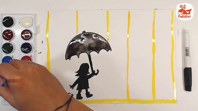 Девочка под дождем РАДУГИ : рисуем акварелью смотреть онлайн