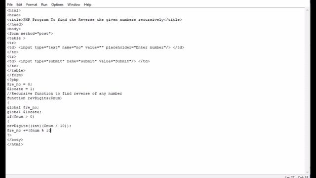 PHP Program To find the Reverse the given numbers recursively смотреть онлайн